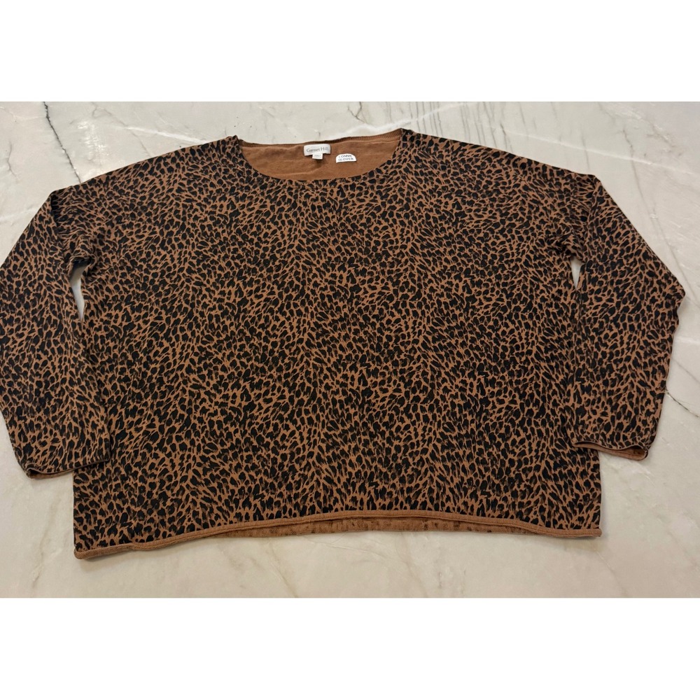 Garnet Hill Silk Cotton Blend Leopard Print Lightweight Knit Sweater Size Large